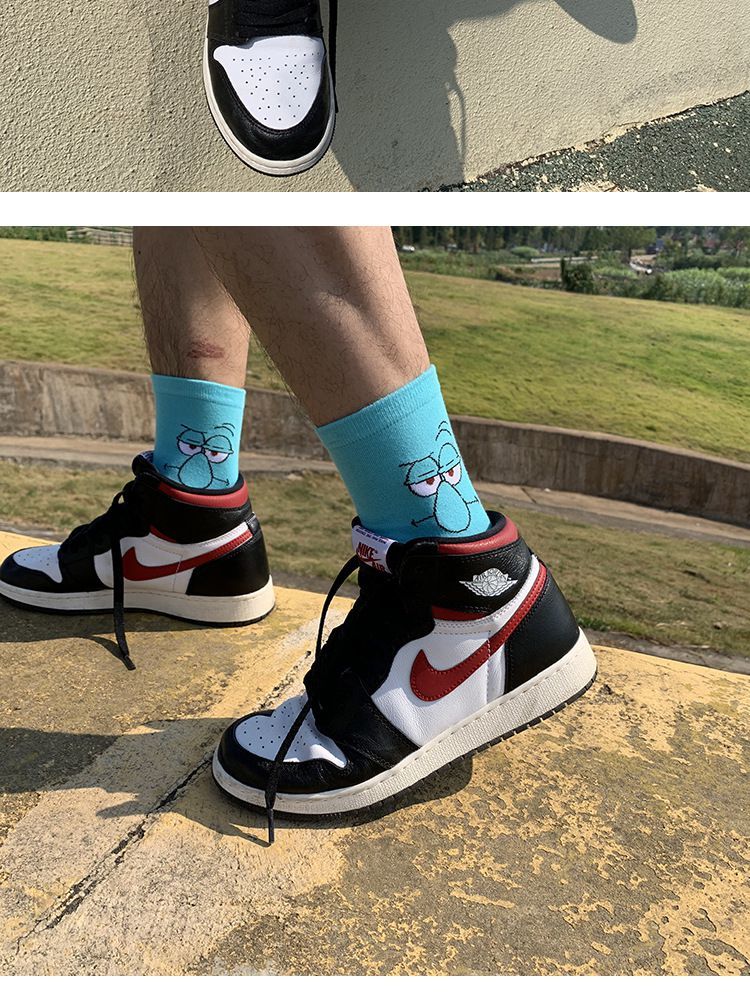 秋冬5海绵宝宝派大星篮球运动长袜男潮搭配棉卡通袜子礼盒装加厚1号