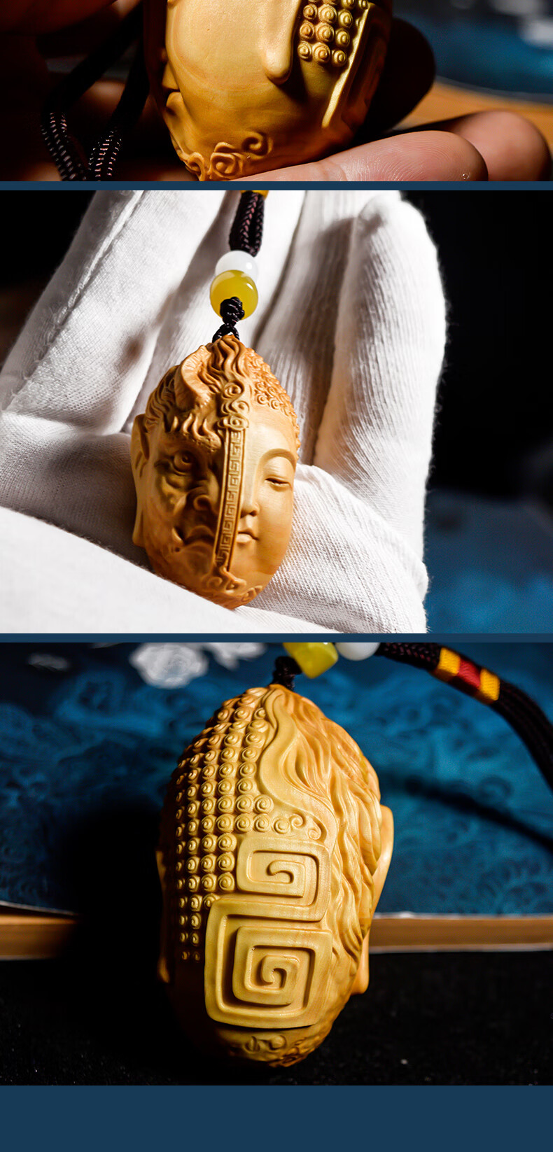 小叶黄杨木雕刻佛魔一念之间手把件头男士随身文玩把玩挂件工艺品小号