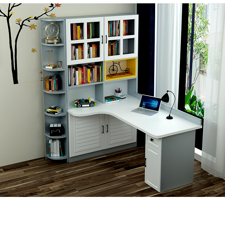 转角书桌书架组合儿童学习桌书柜一体简约墙角落定制台式电脑桌子 120