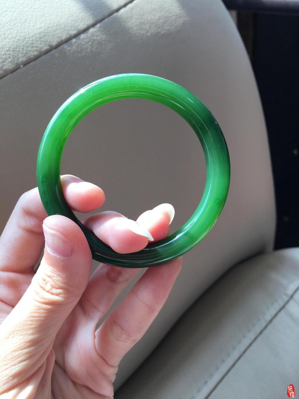 依惜 和田玉碧玉手镯满绿冰底翠绿色玉镯子女 满色辣绿圆条玉石手镯