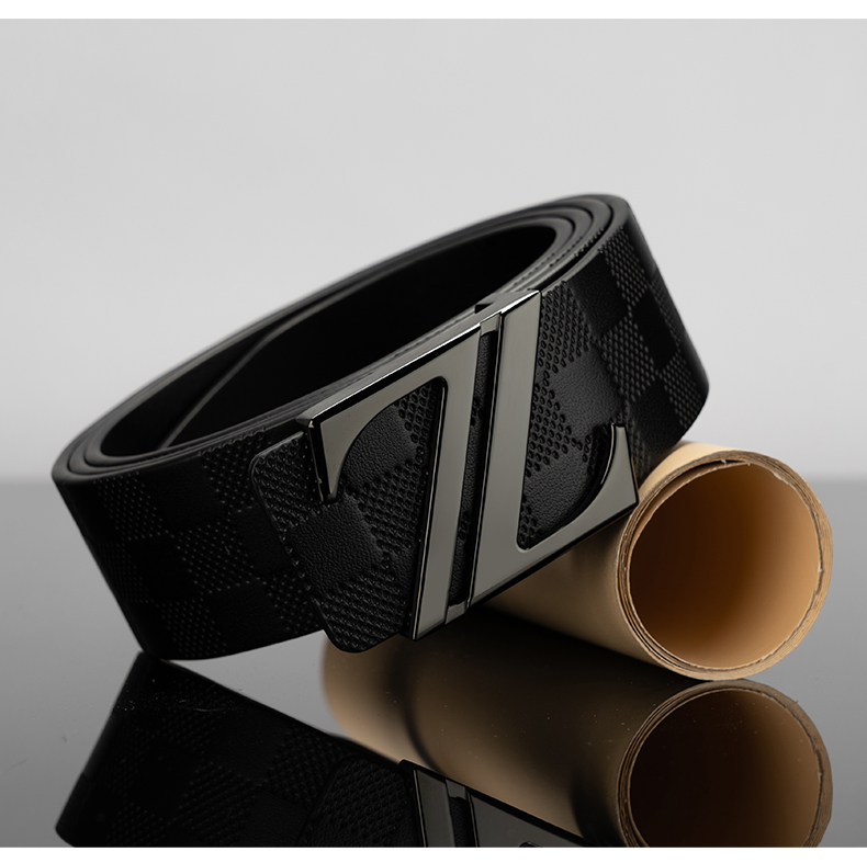 ahrw不锈钢男士皮带z字母时尚个性潮男纯牛皮板扣腰带裤带金色款125cm