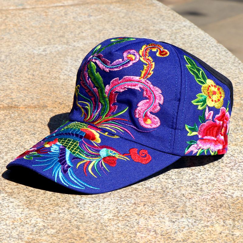 妙微熊新款民族风刺绣棒球帽百搭中国风绣花帽凤凰帽四季帽自拍舞蹈宝