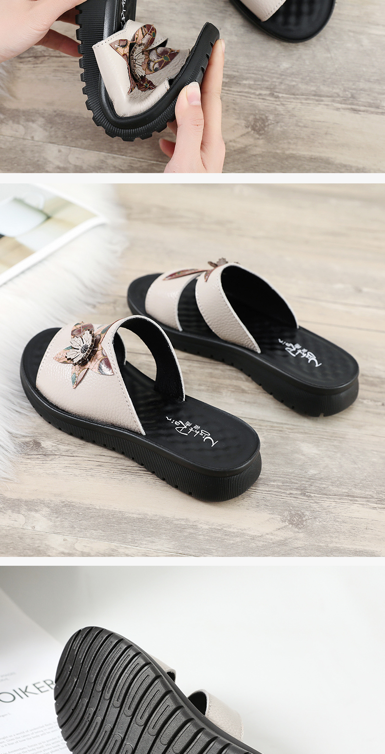 中老年人凉拖鞋女外穿女士妈妈拖鞋外穿夏季新款中年人真皮软底防滑中