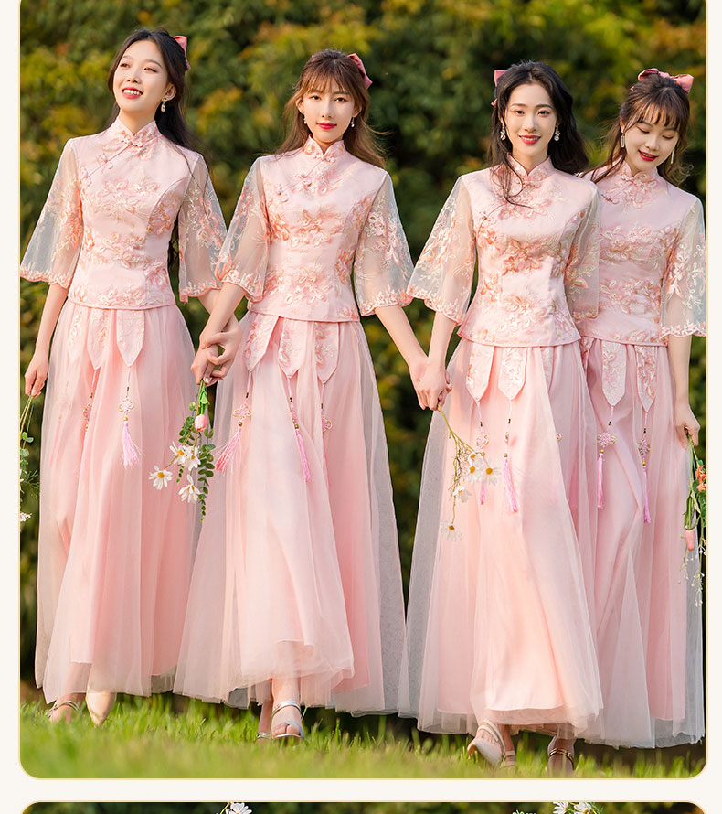 中式伴娘服女2022夏季姐妹团装国风婚礼服粉秀禾伴娘裙定制款 ah003灰