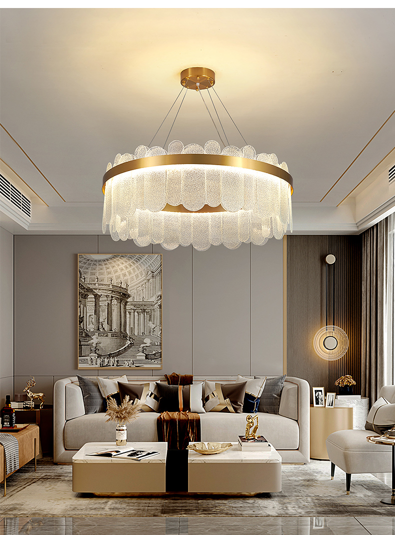 现代简约2021年新款大气餐厅卧室灯具烟灰玻璃100cm不锈钢圆形三色光