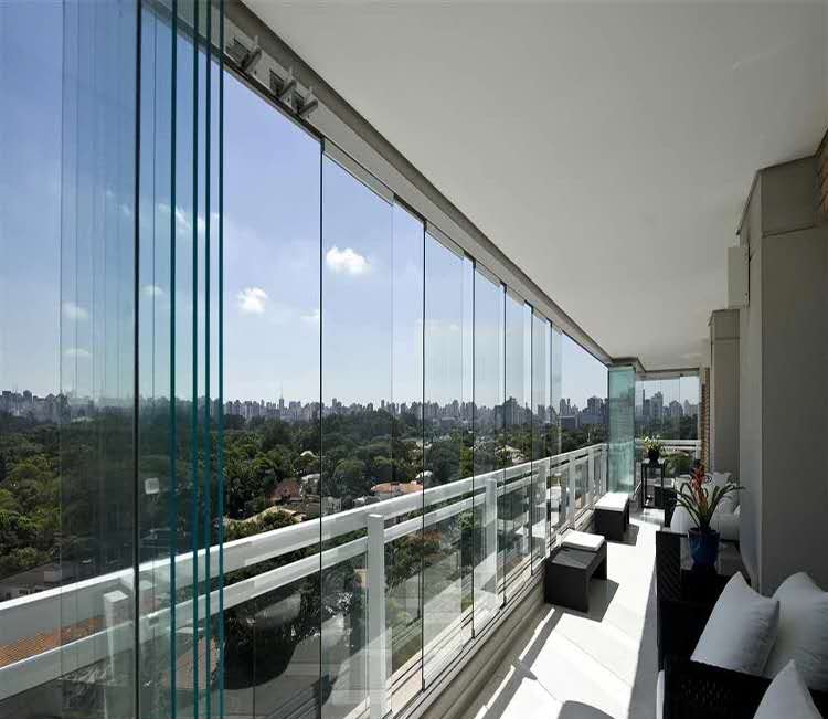 栈道式液压收缩窗阳台深圳隐形窗无框窗折叠门窗全开窗有框折叠铝合金