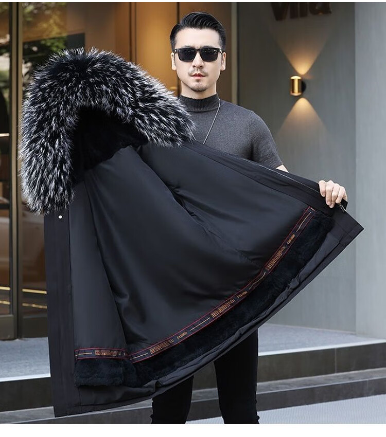 皮草皮草派克服兔毛内胆可拆卸中长款大毛领大衣极寒防风保暖东北大衣
