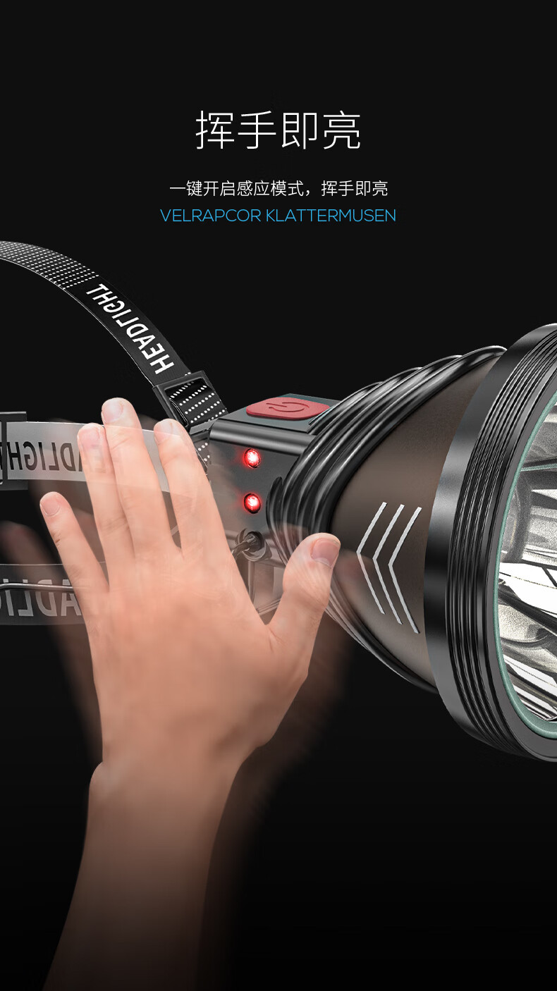 微笑鲨led感应头灯进口p90灯芯超亮远射头戴式矿灯充电超长续航夜钓