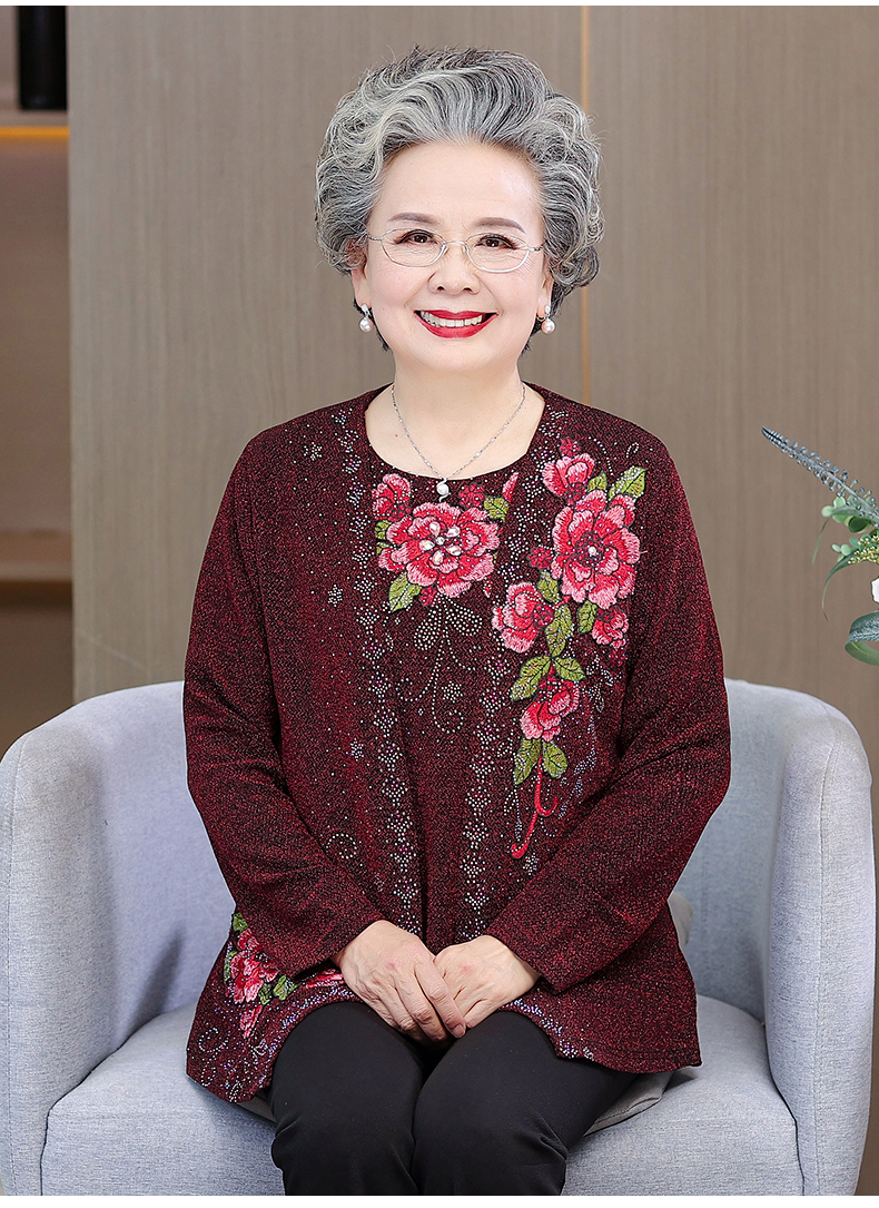 爱雅妈雅中老年人女奶奶春秋新款两件套上衣607080岁绣花套装喜庆婆婆