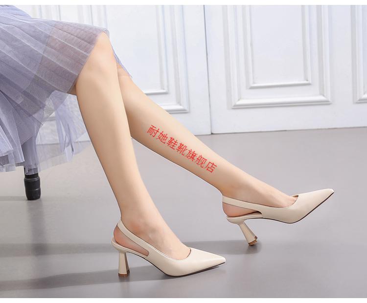 红青蜒头高跟鞋女粗跟2022夏季新款真的皮百搭包头凉鞋后空浅口单鞋