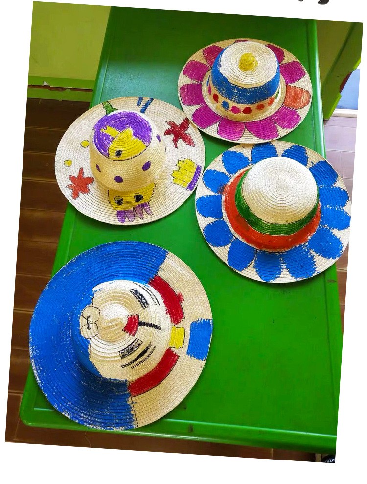春节元旦六一儿童节绘画草帽儿童绘画帽子彩绘手工制作diy手绘创意