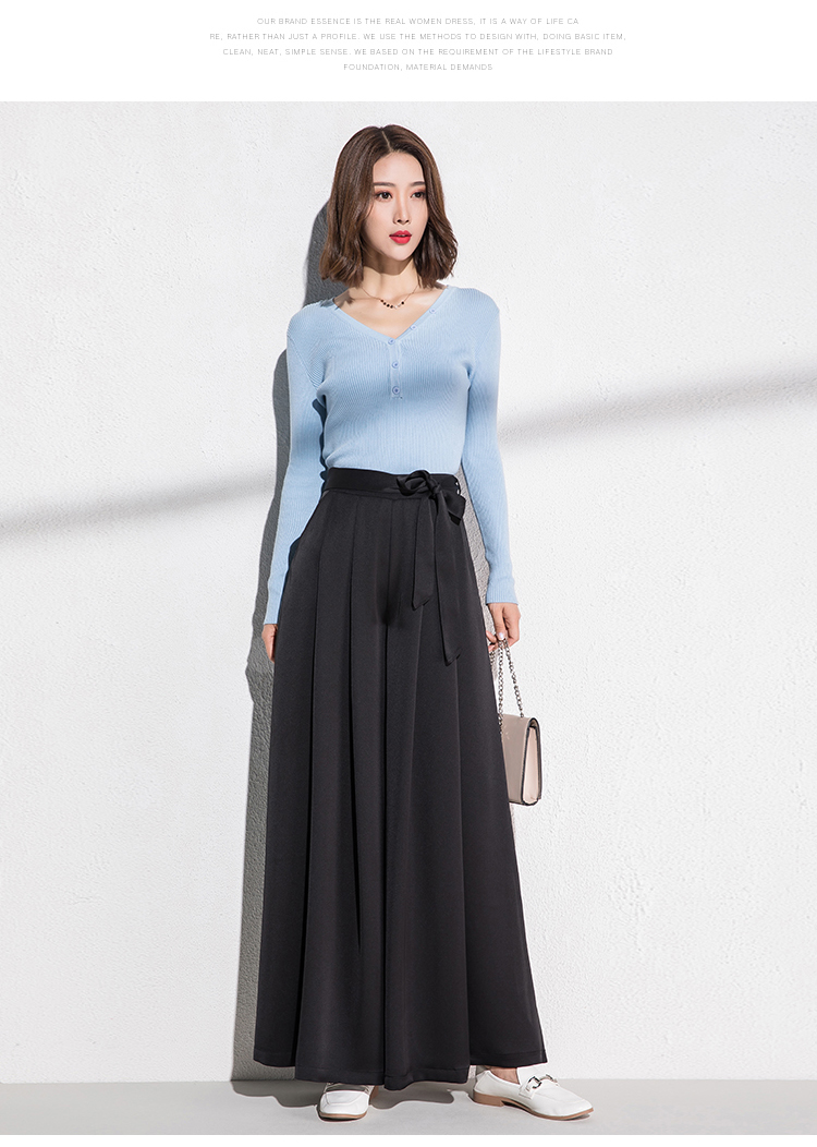 女士大脚裤甩裤长款秋季醋酸阔腿裤女高腰坠垂感侧开叉裙裤长裤宽腿裤