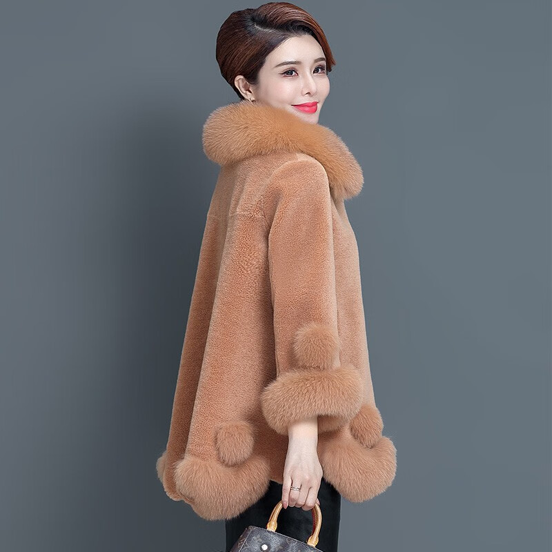 中老年女羊剪绒大衣高贵喜婆婆婚宴礼服妈妈装冬装新年皮毛一体皮草