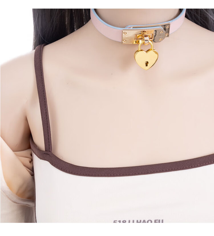 sm项圈k9真皮男m女m人用牵引情趣人戴母狗道具定制刻字真皮带锁深蓝色