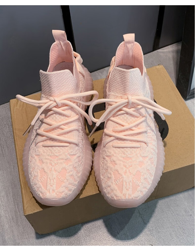 鞋女2022春秋新款飞织椰子鞋透气休闲轻便软底跑步老爹鞋寻龙粉色35