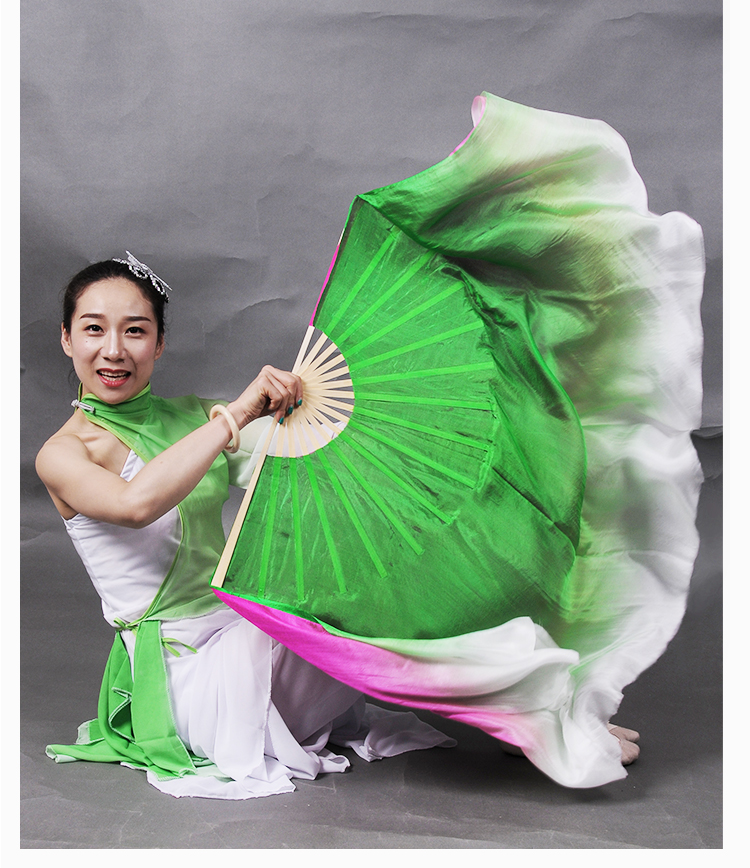 咏荷古典舞扇360度真丝渐变双面双色舞蹈扇子六月清河真丝180度咏荷