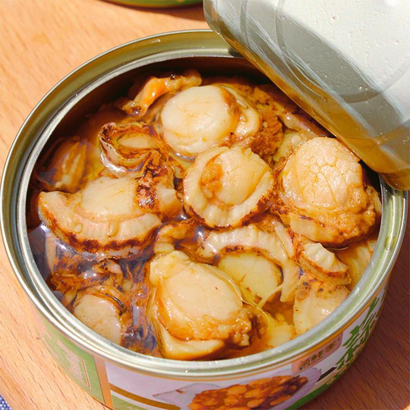 扇贝肉罐头5罐大连特产麻辣海鲜熟食小吃虾夷扇贝零食蒜蓉扇贝x5罐