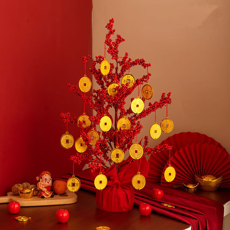 款新年装饰品招发财树春节元旦场景酒店乔迁之喜布置摆件福50cm树金钱