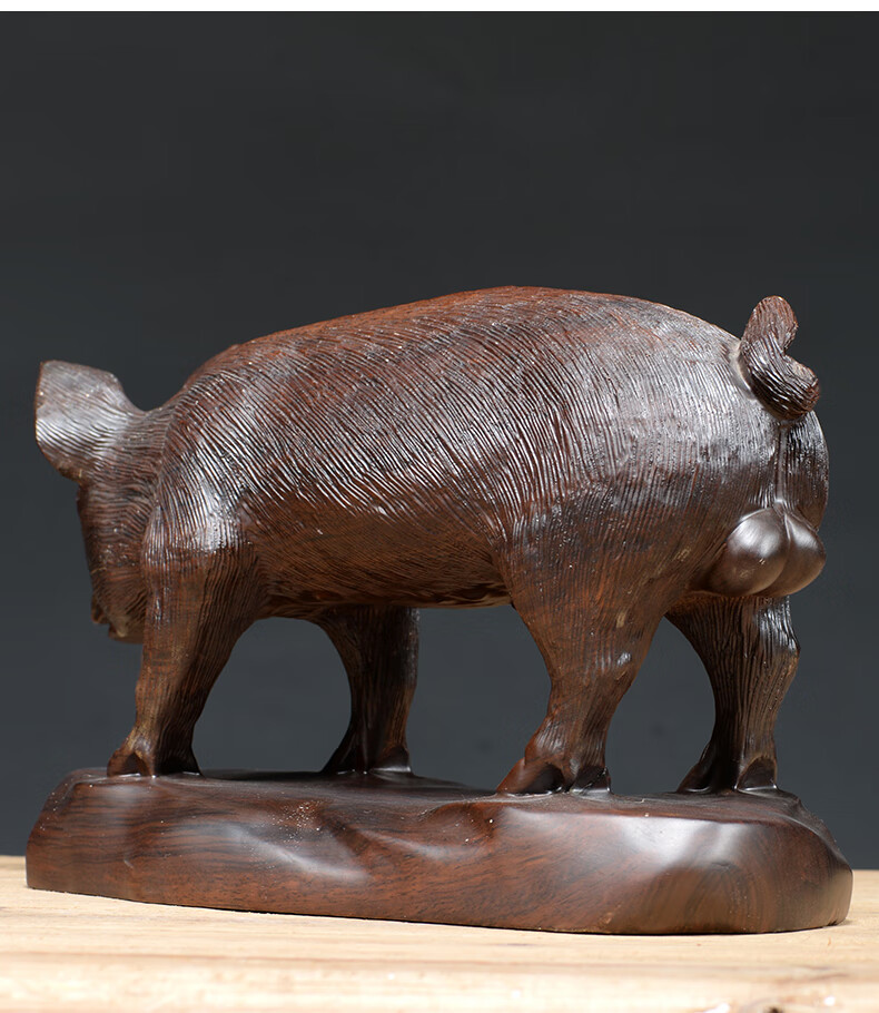 仙莱阁木雕猪摆件实木质雕刻十二生肖猪仿古家居装饰乔迁装饰红木工艺