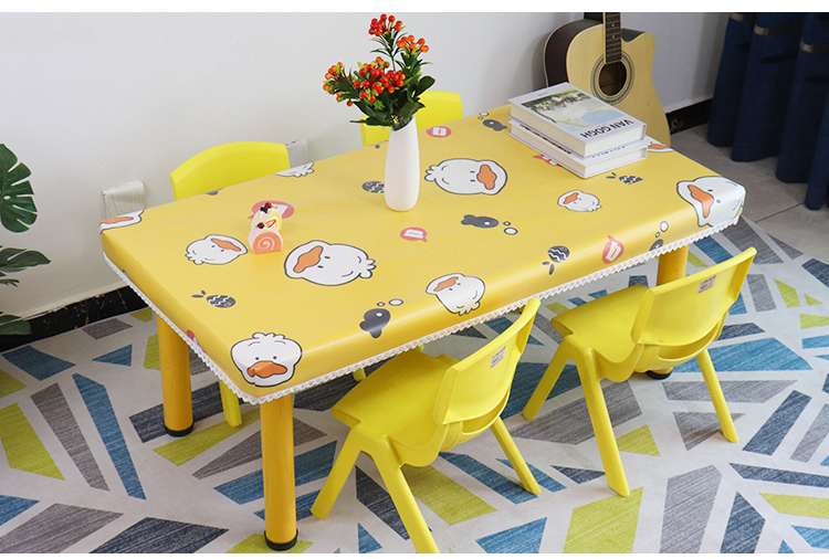 免洗卡通长方形台布小学生课桌套罩桌布动物园绿防油防水桌子60120cm
