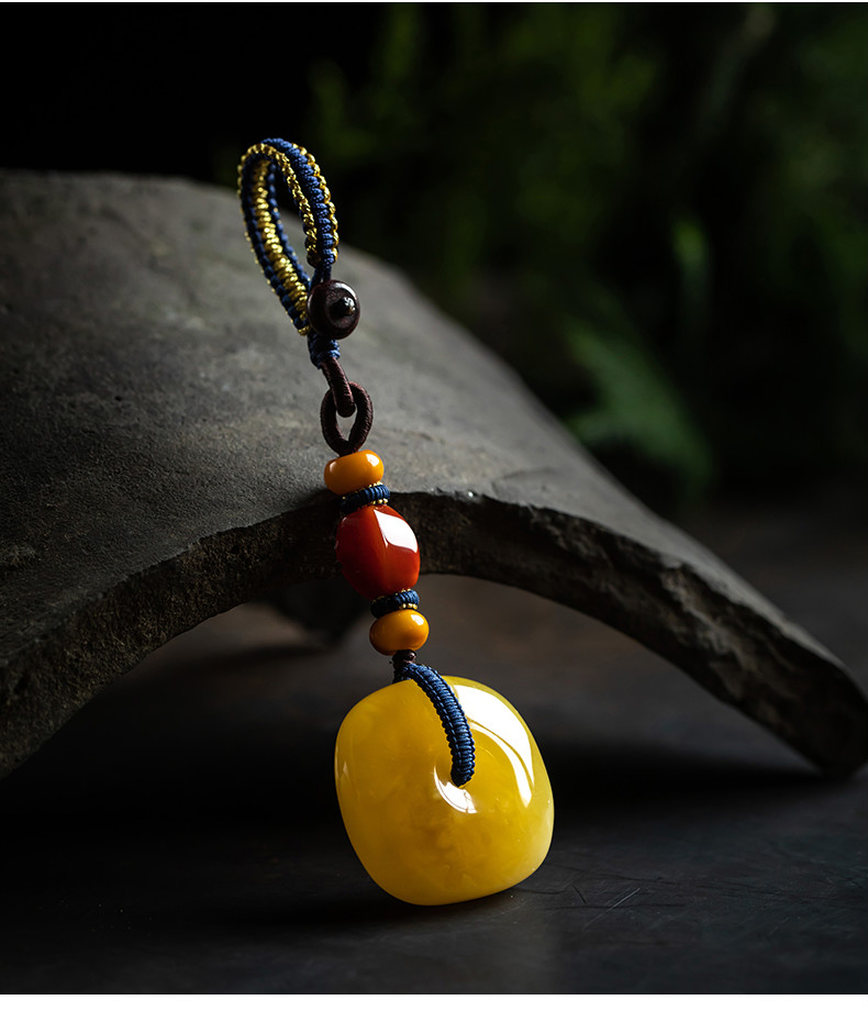 肯拓普轻奢汽车钥匙扣高档蜜蜡平安扣挂件一物一图创意个性挂坠饰品