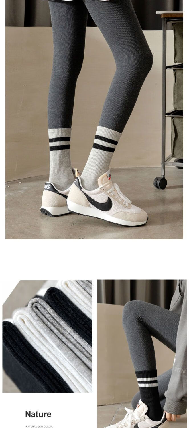 女生袜子冬季配鲨鱼裤袜子外穿白色中筒袜网红款学生长袜运动棉长筒袜
