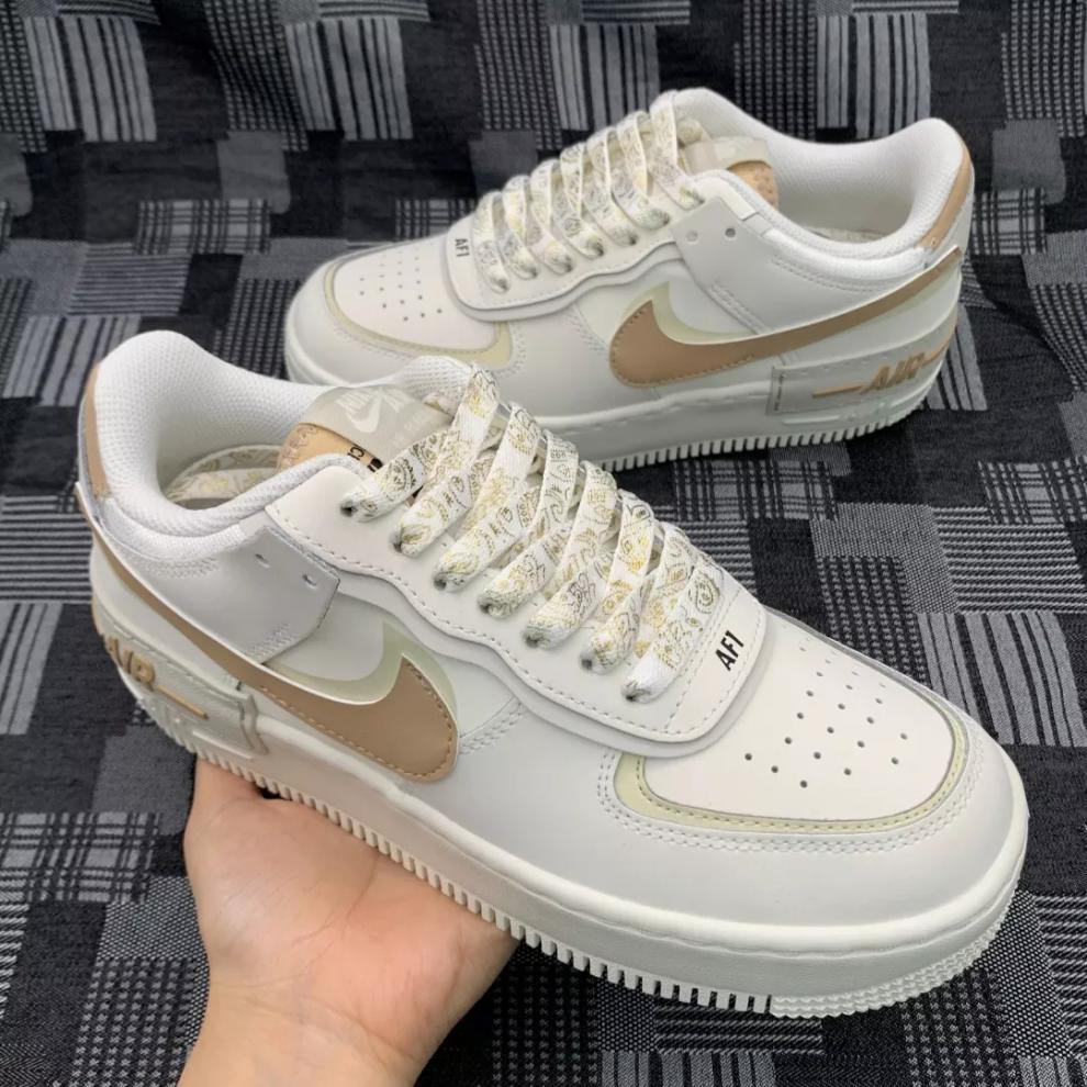 适配1空军一号af1shadow低帮奶油色咖啡色黄色鞋带鞋绳黑白底鸳鸯烫金