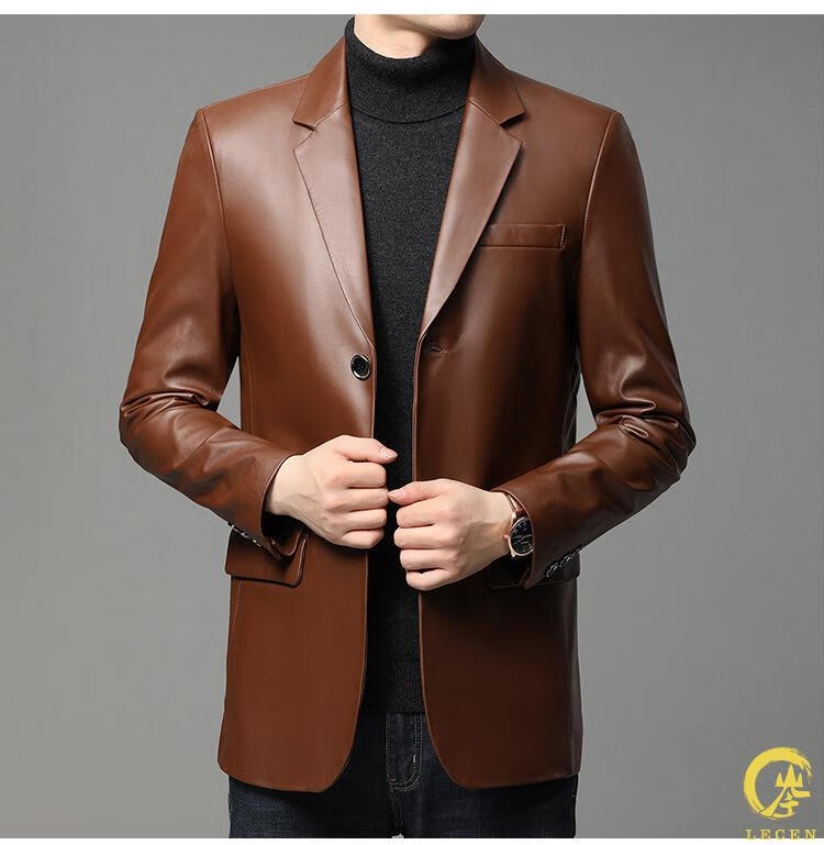 真皮皮衣男绵羊皮西装商务休闲高端皮夹克衫男士皮西服中年秋冬外套