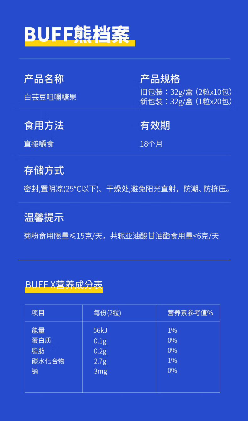 buffx糖18g15片多规格全套睡眠红蓝绿白芸豆黄黑红buff软糖60粒1盒
