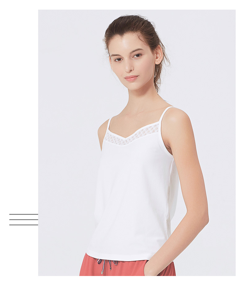 铜牛春夏新款高支弹力棉修身吊带女背心性感网纱打底衫vb067黑色16590