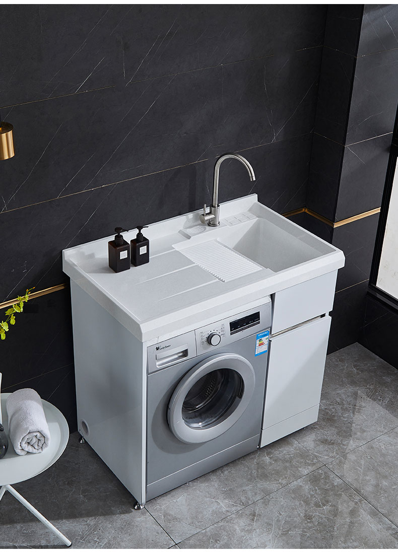 双下水不锈钢洗衣柜组合带搓板一体伴侣浴室柜定制阳台洗衣机柜子100
