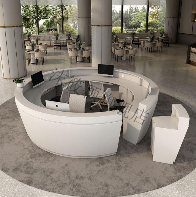 半圆弧形前台桌简约吧台柜大理石医院引导咨询收银服务接待台edg 长3