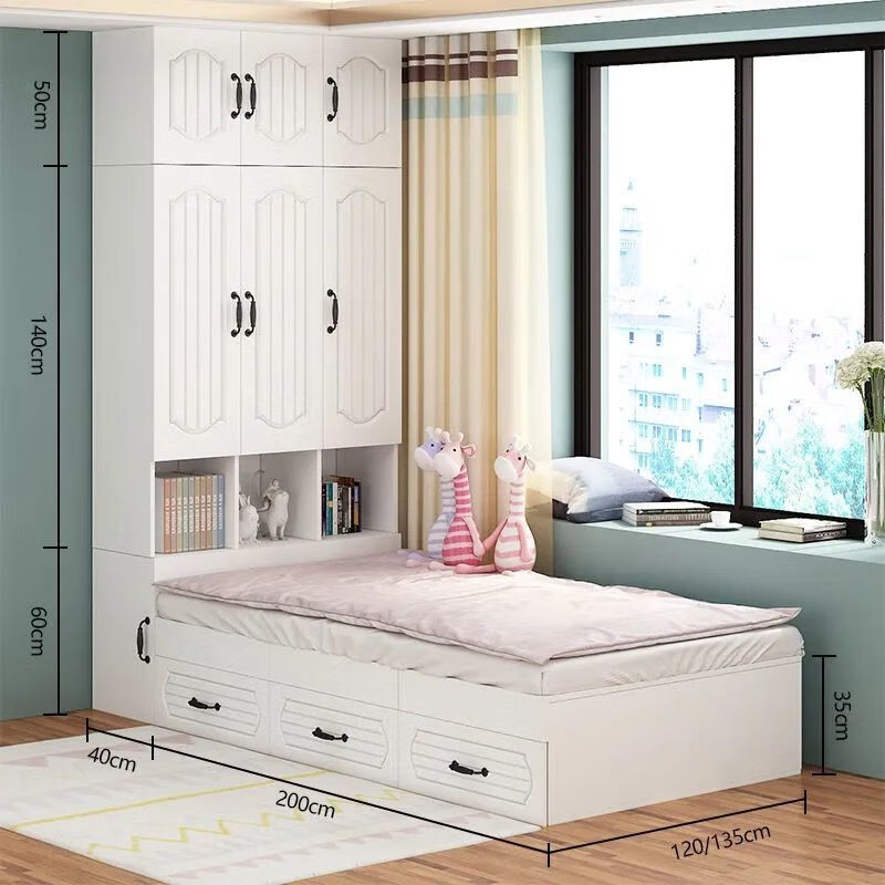 定制榻榻米床衣柜一体床实木省空间多功能板式床带柜子组合床 榻榻米