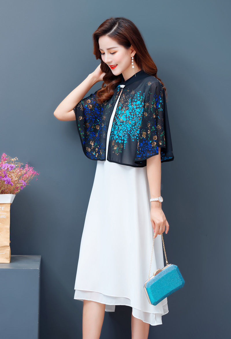 新品旗袍披肩春夏雪纺印花披肩外搭女夏季短款防晒衫百搭旗袍裙子上衣