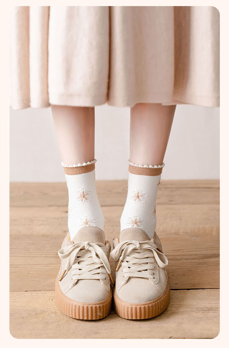 白袜子女花边袜子女春秋中筒袜ins潮可爱日系白色长袜女生夏季五色各
