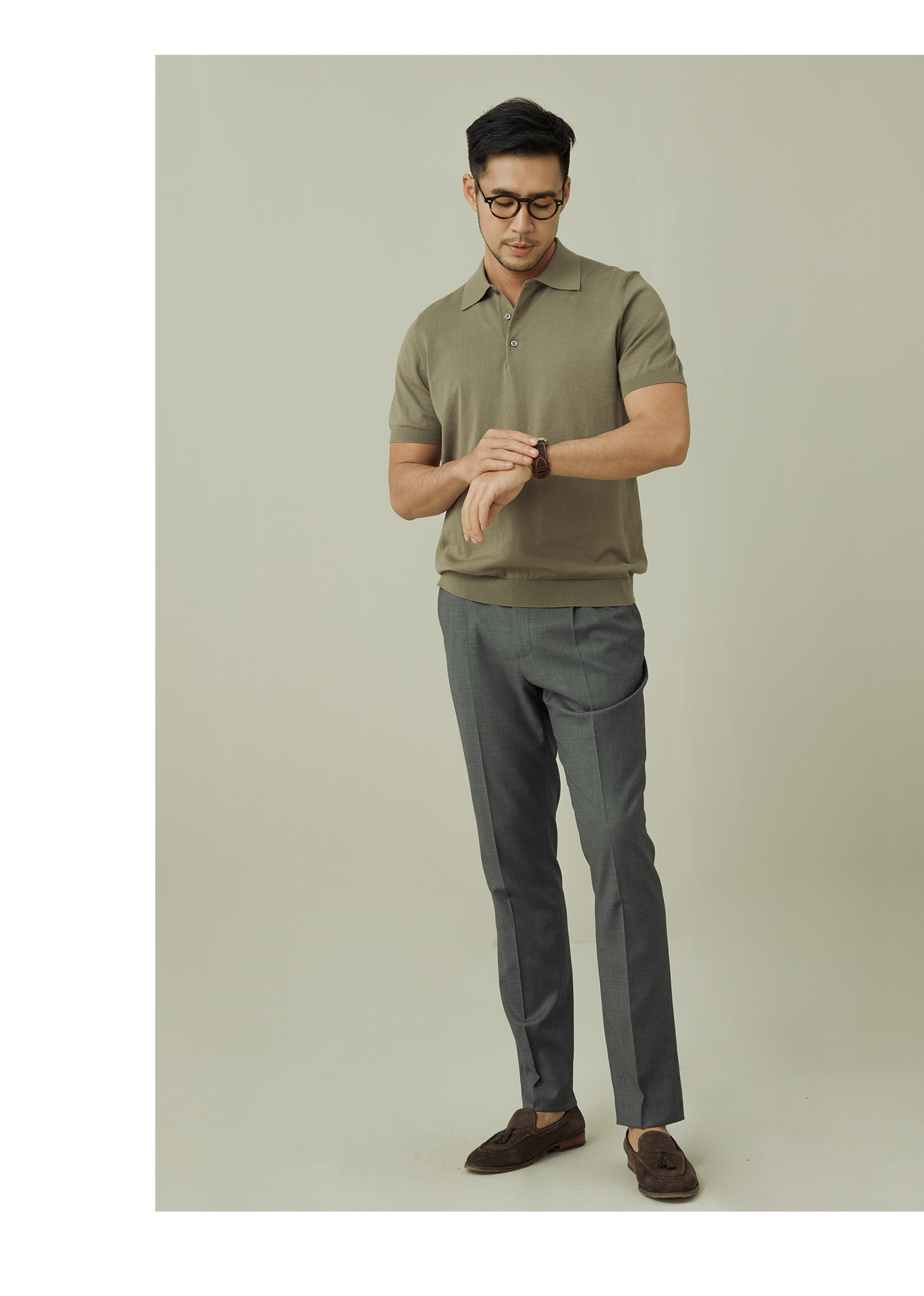 短袖纯棉翻领高端复古男士半袖马球衫夏季 迪里茶绿色 【长绒棉】