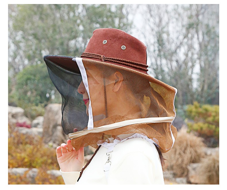 rig防蜂帽牛仔蜂帽养蜂防护钓鱼防蚊虫防晒加厚养蜂工具编织帽牛仔帽