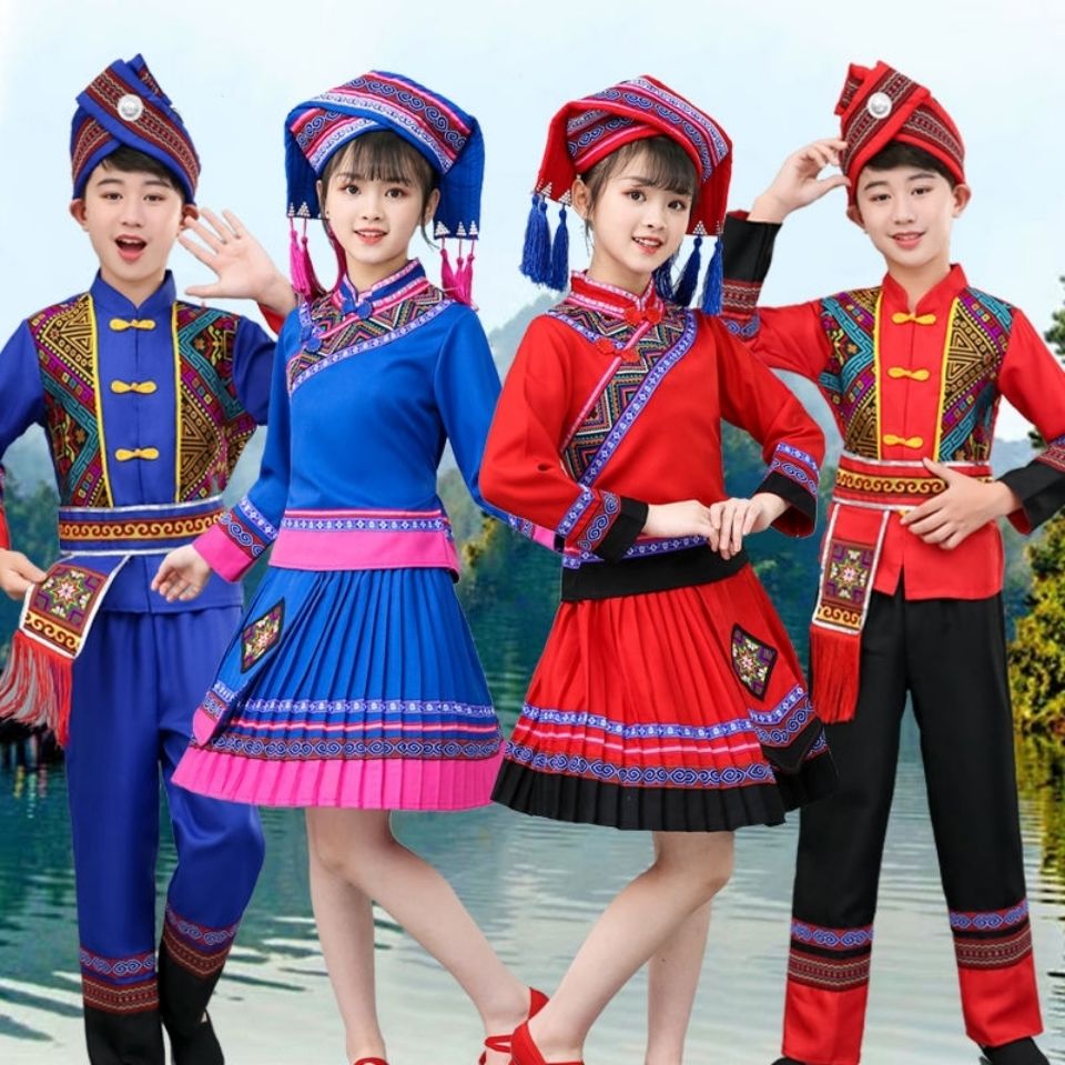 小憨鹿三月三广西壮族儿童演出服苗族少数民族服装男童女童舞蹈表演服