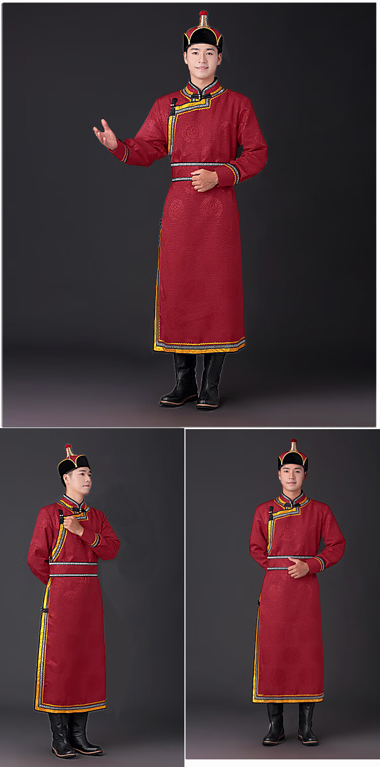 成人夏季日常蒙古族服装2022新款蒙古男蒙族蒙古袍男士长款蒙古服生活