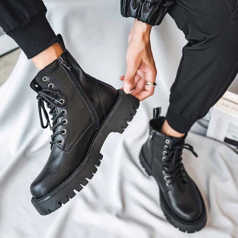 鞋复古马丁靴男春秋季ins英伦风秋季踢不烂工装大黄靴厚底靴子男amase