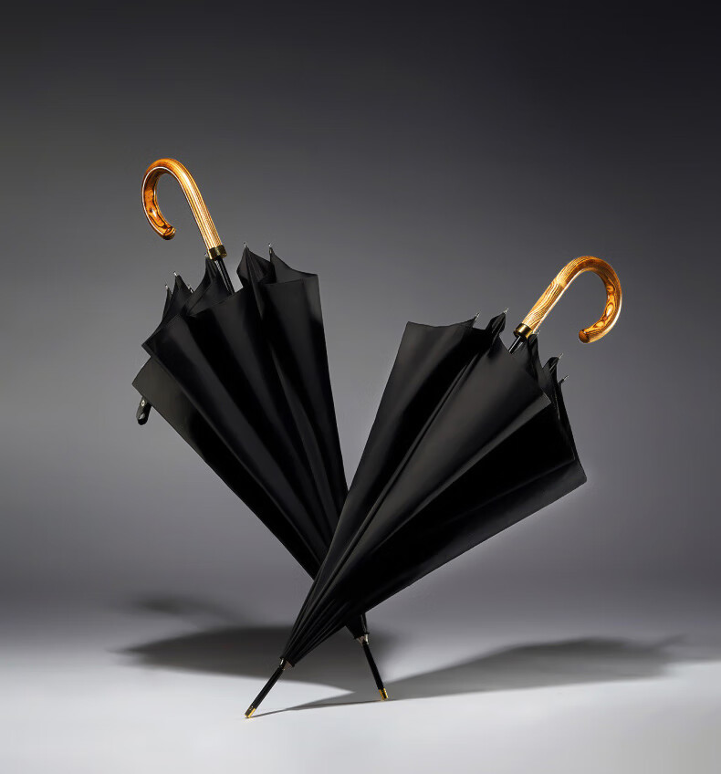 英国原木绅士长柄雨伞男复古黑色手动双人直柄伞防晒防紫外线晴雨两用