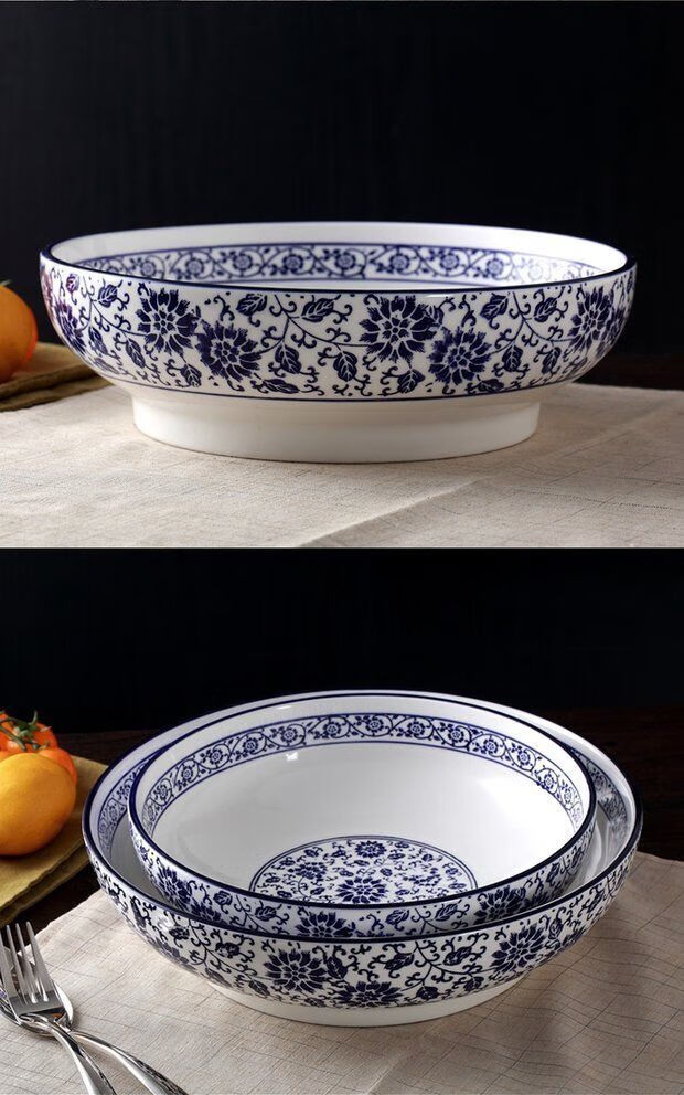 青花瓷汤盆酸菜鱼盆水煮鱼碗汤碗大碗酒店用大号陶瓷汤碗大码菜碗jzx