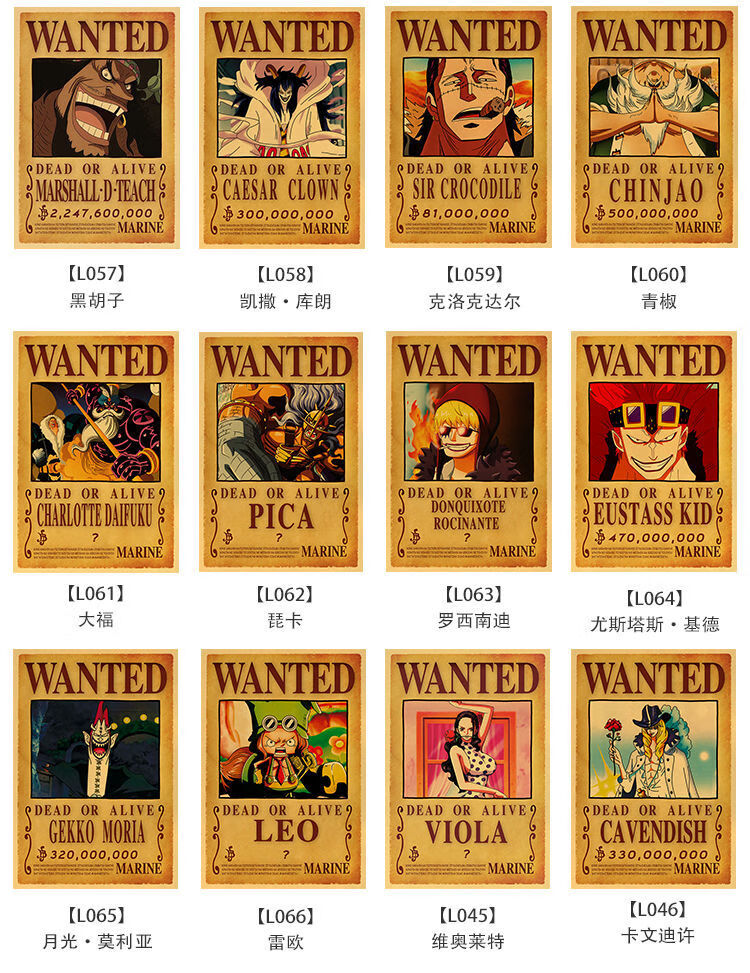 海贼王周边海报路飞索隆通缉令动漫牛皮纸学生宿舍卧室装饰画墙纸周边