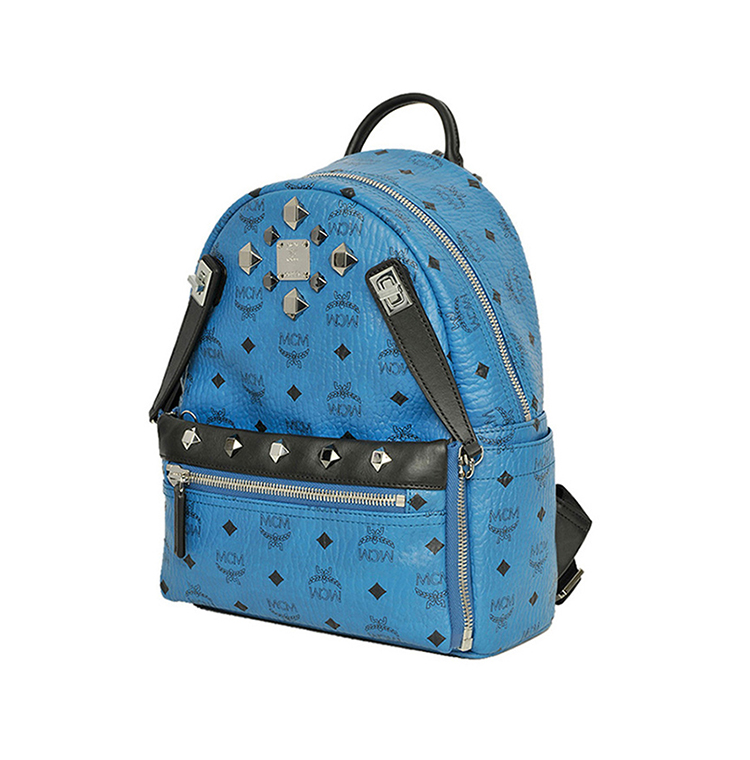 mcm女包铆钉装饰拉链小号双肩包蓝色mmk7sve80lc