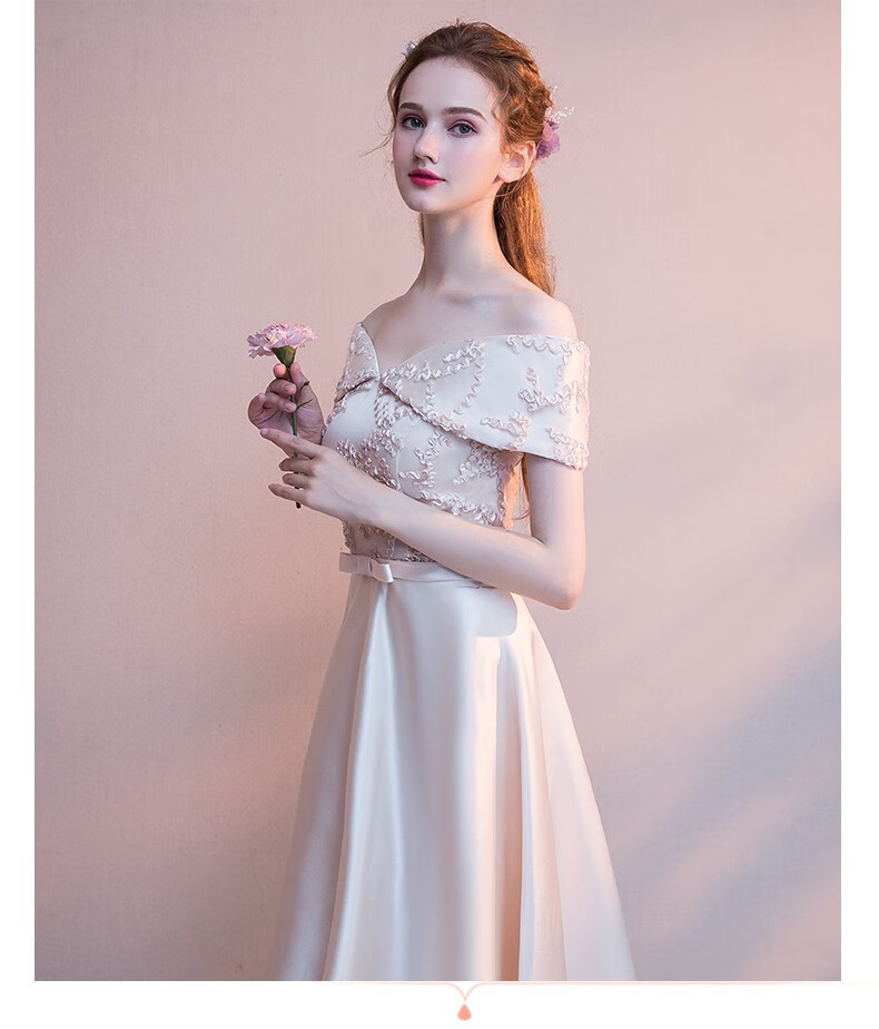 香槟色伴娘服女新款中长款姐妹团伴娘裙秋季小礼服裙简约大气d款中长