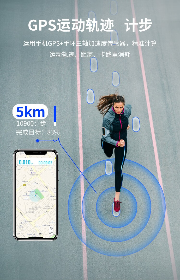 6智能手环pro血压测心率多功能运动蓝牙手环男女心脏心电图监测蓝色