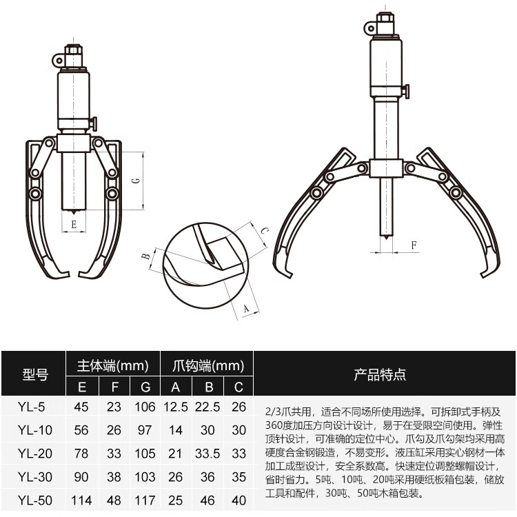 液压拉马二三爪拆卸轴承拔轮器拉机神器工具油压多功能拉码器二代钢爪