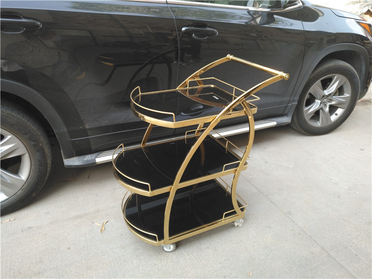 尤柯宝时尚欧式不锈钢三层酒水车钢化玻璃酒店大堂甜品蛋糕送餐手推车