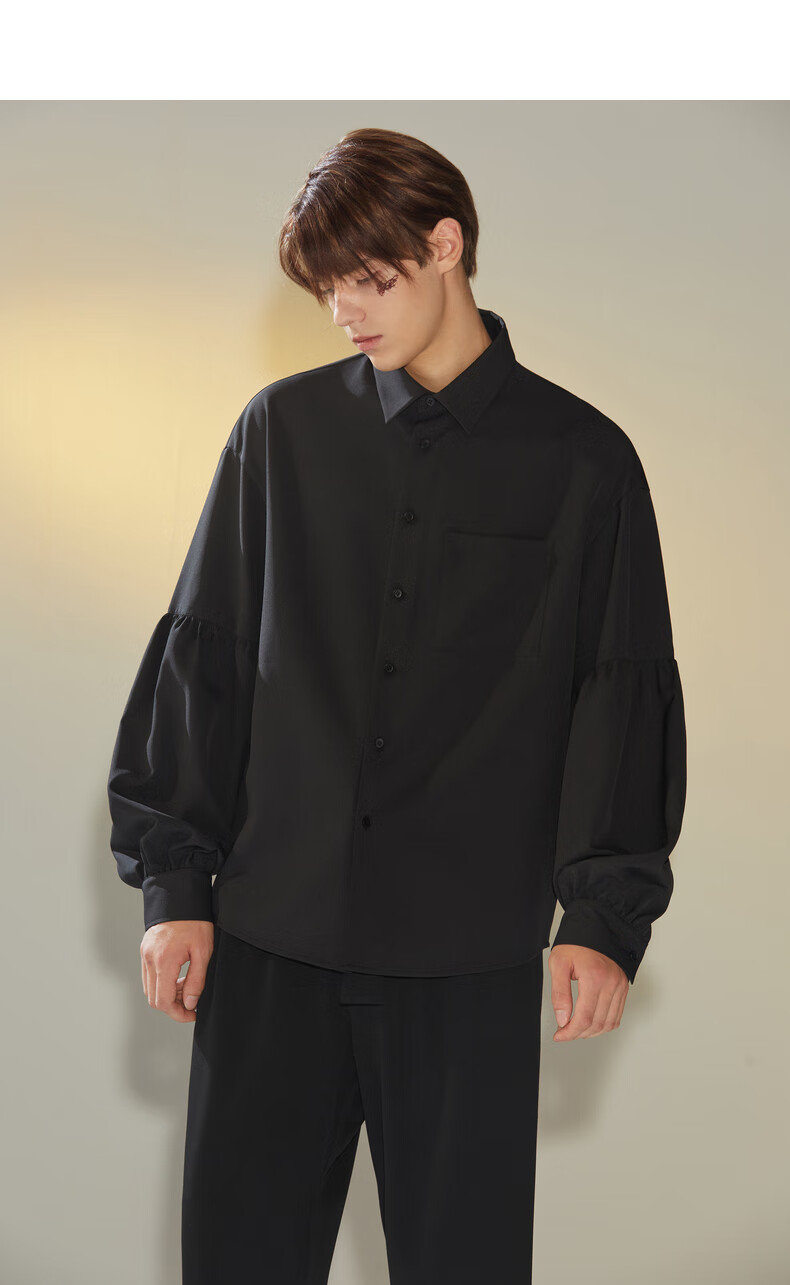 bosie 秋季衬衫男纯色灯笼袖长袖情侣设计感衬衣 白色 s【图片 价格