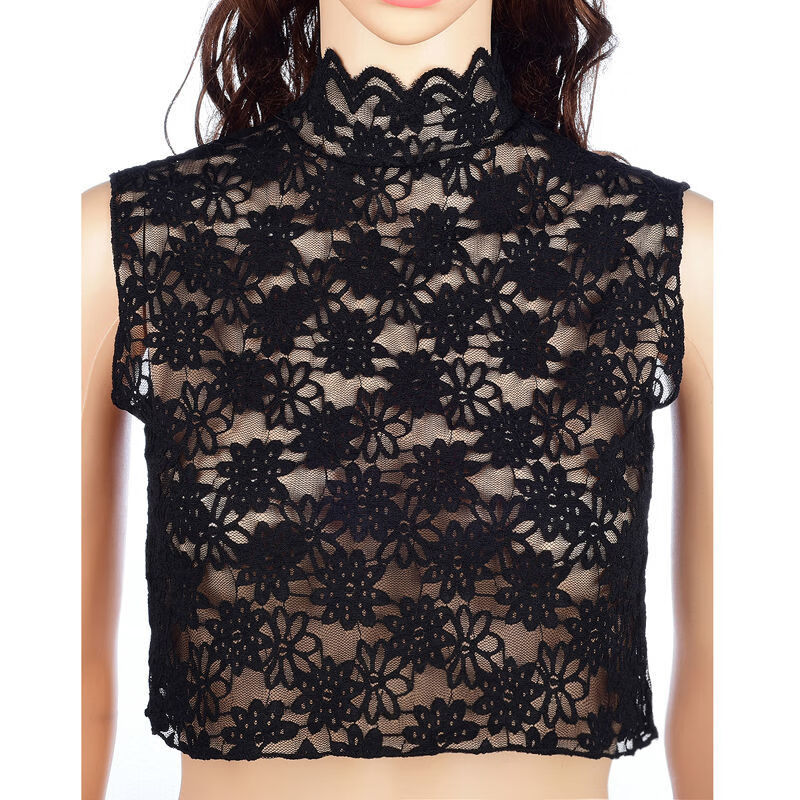 蕾丝假领背心内搭夏季薄款花边镂空无袖内搭假衣领立领圆领薄 x01黑色